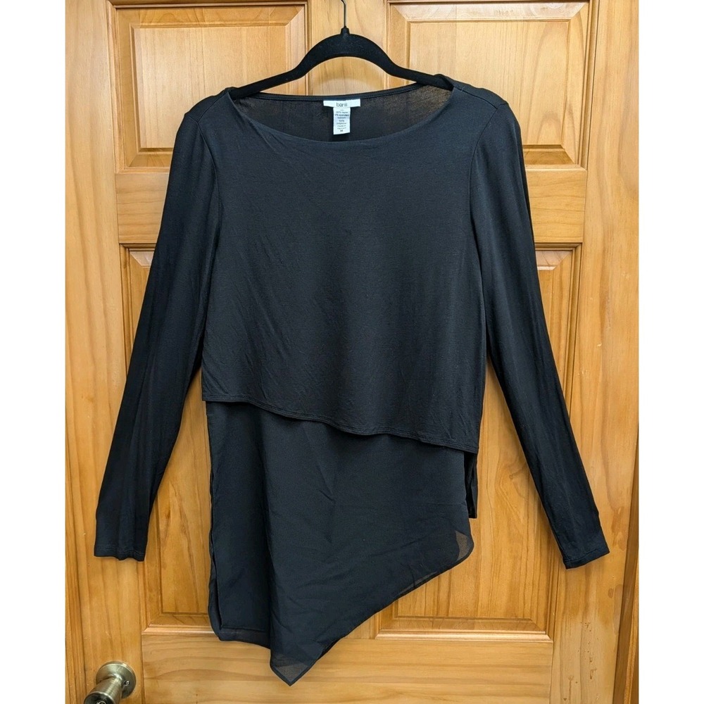Bar 111 Women Tunic Medium Black Long Sleeves Sheer Bottom Symmetrical Hem Top